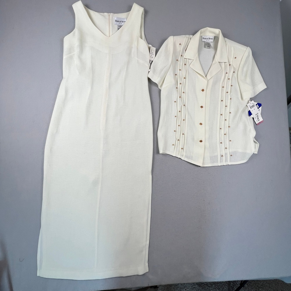 Danny & Nicole Dress Set Women 8 Ivory 2 Piece Jacket Sheath Maxi Career Formal